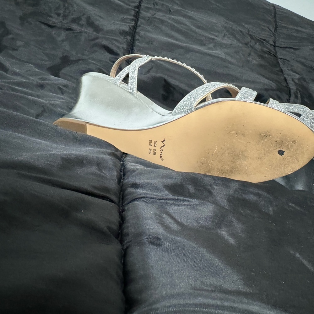 Nina pre owned Strap Silver Wedge Heels With Gems sku 16​ - Picture 5 of 9